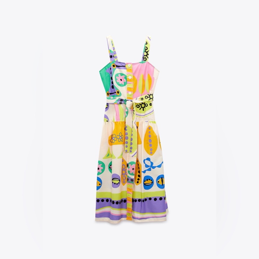 Zara Brand New Without Tag Multicolored Printed Midi Dress.